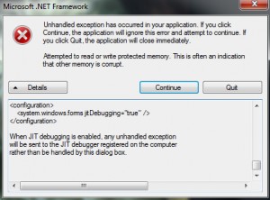 System.AccessViolationException: Attempted to read or write protected memory