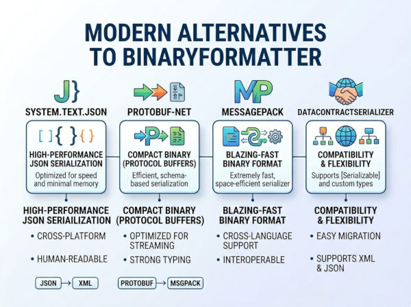 Modern Alternatives to BinaryFormatter in .NET: Secure Serialization Guide Modern Alternatives to BinaryFormatter in .NET: Secure Serialization Guide